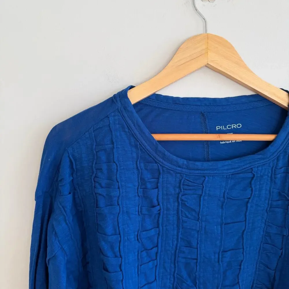 Anthropologie Pilcro Textured Babydoll Long Sleeve Crop Top Blue XXS